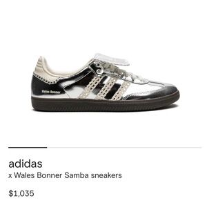 Adidas x Wales Bonner samba sneaker silver women’s size 7.5